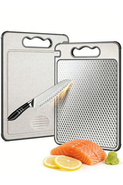 Yoawllty Food Grade 304 Stainless Steel Cutting Board, Reversible Wheat Straw...
