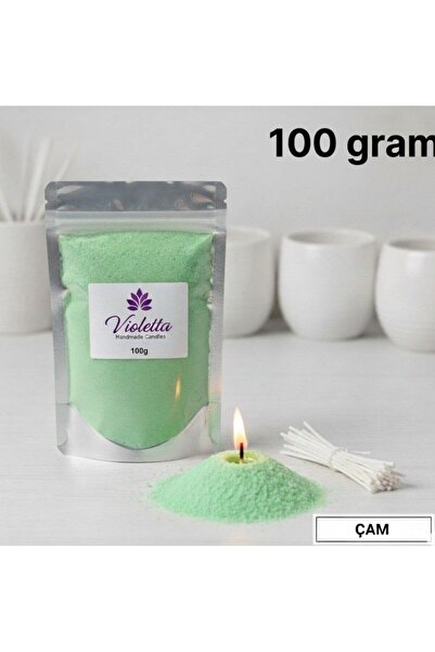 violleta .Yeşil İnci Toz Mum 100g - Çam Kokulu (Özel Fitil Hediyeli)