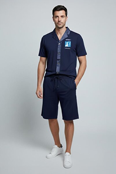 Sabri Özel Giotelli Navy Blue Giopol Jacket Shorts Men's Set