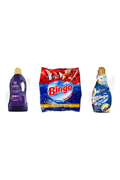 Bingo Giysi Şampuanı 3 L + Renkliler İçin Toz Deterjan 1.5 Kg + Soft Yumuşatı...