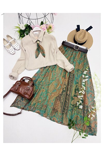 YEDİLALE MODA FULARLI GÖMLEK ETEK İKİLİ TAKIM [ fular ve kemer ürüne aittir, ...