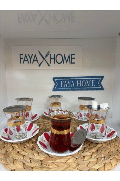 FAYA HOME Nostalgic Vintage Gold Gilded Gold Coffee Shop Tea Set 18 Pieces 6-...