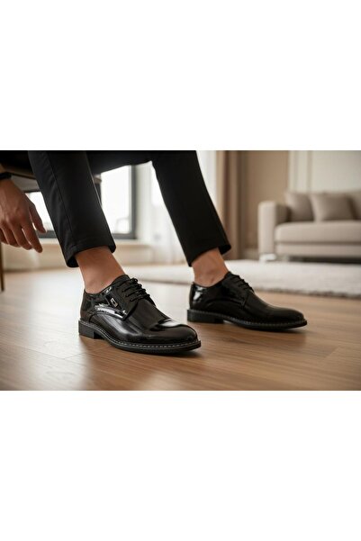 BAYRAMOĞLU KUNDURA BYK ATA 155 MODEL LASER PIELE NATURALĂ LACUITĂ, PANTOFI BĂ...