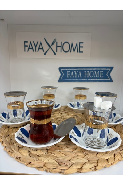 FAYA HOME طقم شاي وقهوة ذهبي عتيق أصيل مطلي بالذهب، 18 قطعة، طقم شارك كورنر ل...