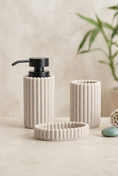 Kitchen Life Трикомпонентен комплект за баня с раиран дизайн - Външна поставк...