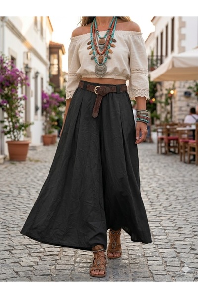 AYASOFYA OTANTIK Γυναικείο ιταλικό μαύρο παντελόνι με ελαστική ζώνη στη μέση,...