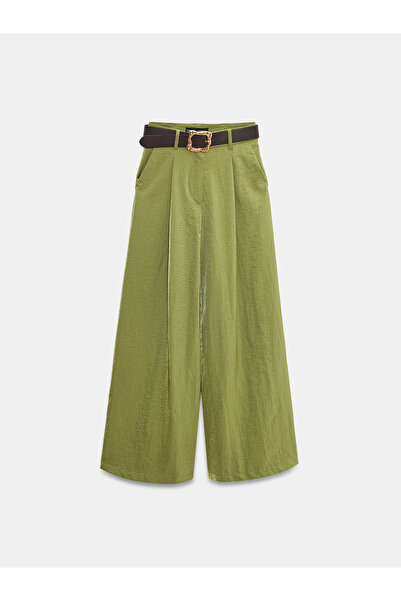 Dilvin 72206 Штани з плісованого атласу широкі - зелені