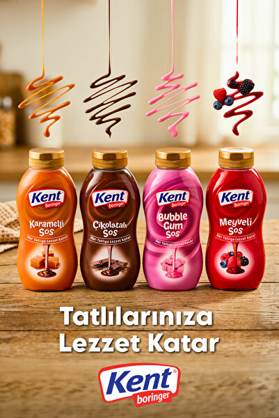 Kent Boringer Topping Sos 4'lü Avantajlı Elips Set (Karamelli-Çikolatalı-Bubb...