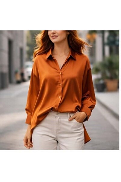 minaaise Taba Oversize Satin Women's Shirt 25142