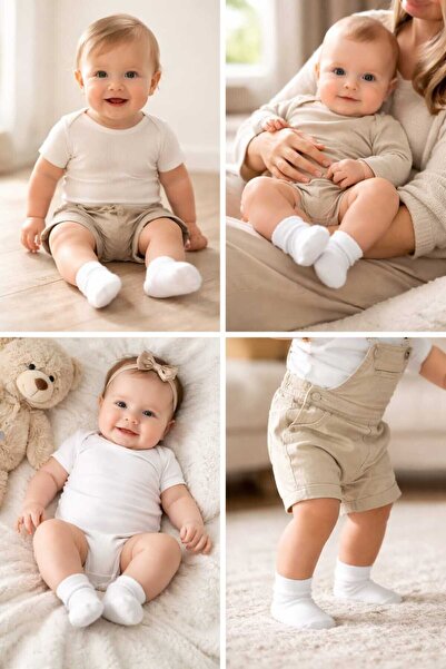 Amélio Kids Beyaz Organik Pamuk Katlamalı Unisex Yenidoğan Soket Çorap