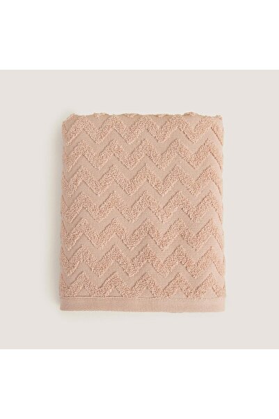 Chakra منشفة وجه من القطن بنسبة 100% بنمط متعرج مقاس 50x80 سم بلون السلمون