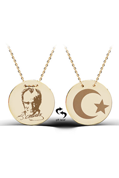 Kuyumcudukkani "Atatürk ve Ay yıldız" Sembollu Gümüş Madalyon Kolye-35188-G