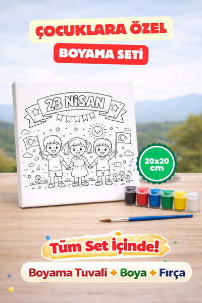 hediye hobim 23 Nisan'a Özel Kutlama, Çocuklar İçin 20x20 Boyama Seti Tuval +...