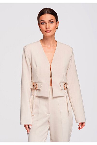 OMBRE Women's Elegant Short Blazer OW-BLZB-0104 Beige