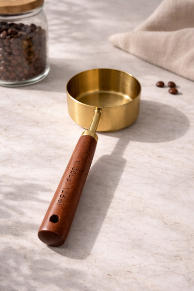 Mottogo Wooden Handle Brass Measuring Spoon 125 ml