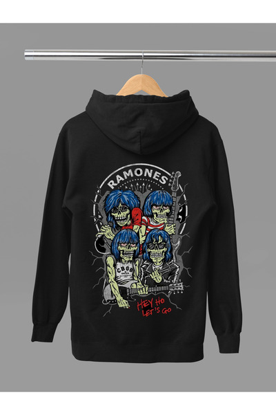 MAGORS Hanorac rock cu glugă, cu mânecă lungă, din bumbac, cu imprimeu RAMONE...