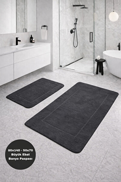 Modernsoft Serenza Anthracite Large Size Bath Mat Set of 2 80X140 & 50X70 Non...