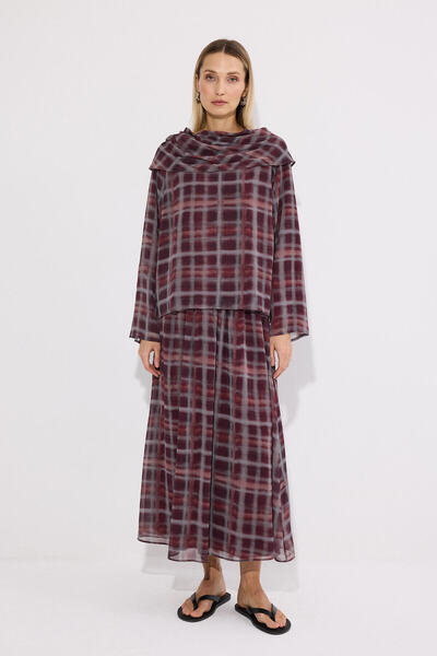 Touché Privé Shawl Collar Plaid Chiffon 2-Piece Set