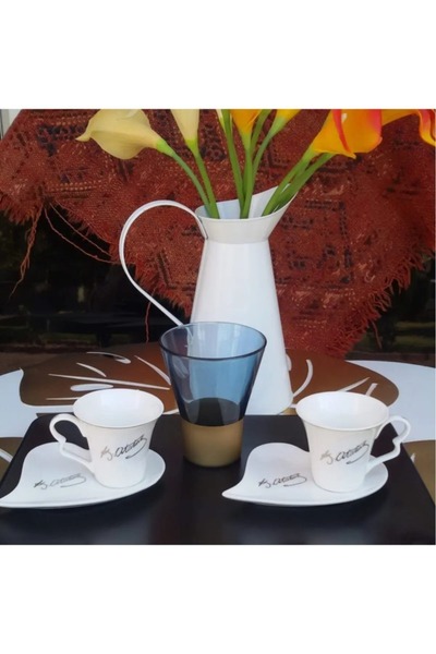 P H Panayır Home 2-Person Atatürk Signed Porcelain Cup Set of 2, 4 Pieces, 80 Cc