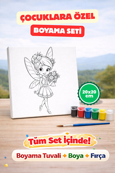 hediye hobim Çocuklar İçin 20x20 Boyama Seti Tuval + Boya + Fırça Eğitici Hob...