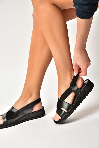 Fox Shoes Y555554003 Black Genuine Leather Daily Women's Sandals