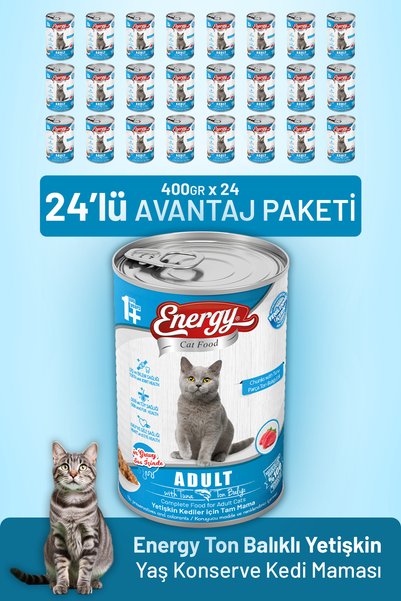 cat food energy Ton Balıklı Yetişkin Yaş Kedi Maması 400 g - 24 Adet