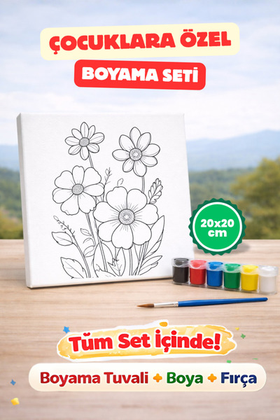 hediye hobim Çocuklar İçin 20x20 Boyama Seti Tuval + Boya + Fırça Eğitici Hob...