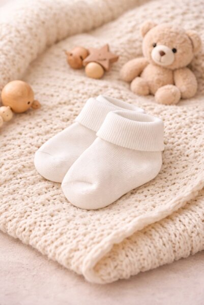 Amélio Kids Beyaz Organik Pamuk Katlamalı Unisex Yenidoğan Soket Çorap