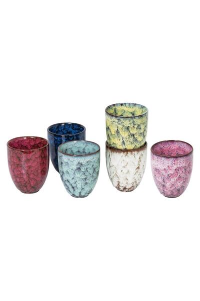 AL SANIDI Ceramic Coffee Cup Set, Colored, 6-Piece Set, 230ml Capacity