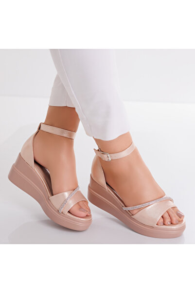 CAROLIE Women's Platform Sandals in Bronze Ecological Leather, Size 38