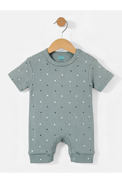 Babies Basic Ribbed Cotton Short Sleeves Printed Romper