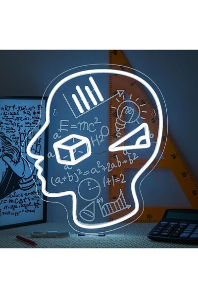 Slasa Brain Neon Sign 40x32 cm White LED with 6mm Acrylic Base Study Decor