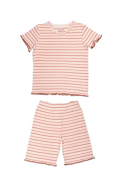 OrganicKid Mini Me Kız Çocuk Turuncu Kısa Kol Üst ve Şort Pijama Takımı