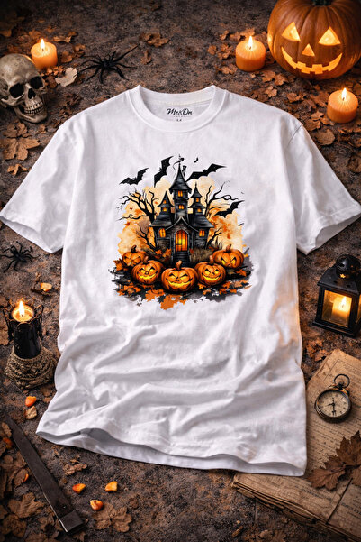 Me&On WEAR Halloween Witch House Printed Oversized Unisex T-Shirt – Gothic Pu...