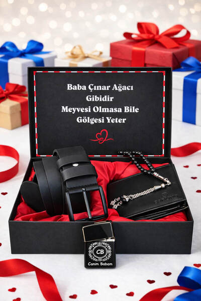 expreshediye Babaya Hediye Seti | Kemer Cüzdan Tesbih Çakmak – Siyah Premium