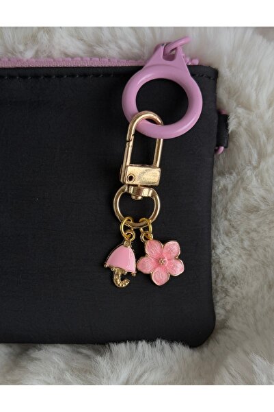 WhimsyWhite Gold Bag Accessory with Pink Umbrella and Spring Flower Figures -...