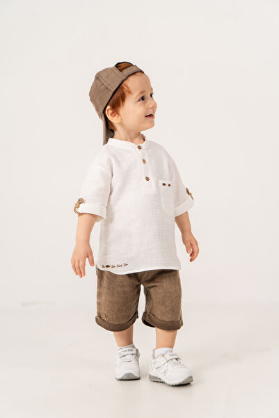 JNF kids Baby Boy Summer Muslin Shirt Shorts Set with Hat Gift