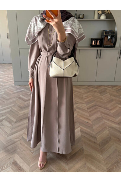 secret of VALORIA Stylish Comfortable Hijab Dress with Belt Mink