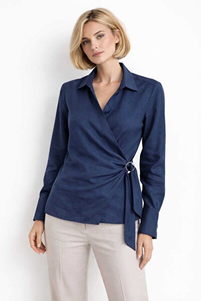 EGZOTİK ASORTİK Tied Double-Breasted Gold Buckle Blouse