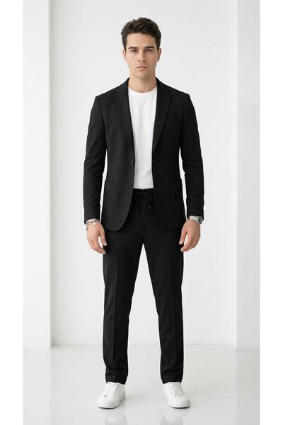 Plus Scorpion بدلة رجالية من قماش بيكيه مع بنطلون رياضي - تصميم ضيق بزر واحد ...