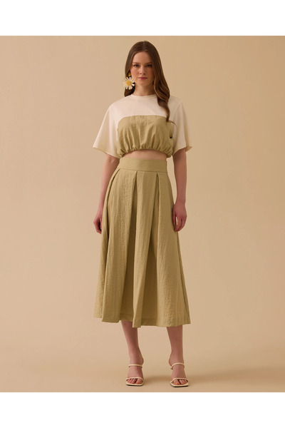 SEÇİL Bele Oturan Pile Detaylı Etek