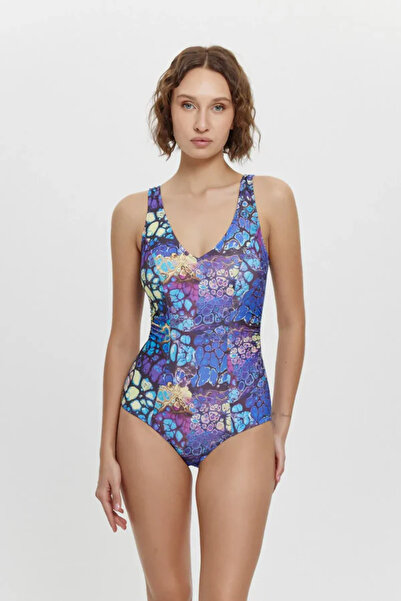 Louren V Yaka Toparlayıcı Kuplu Mayo Desenli M12008