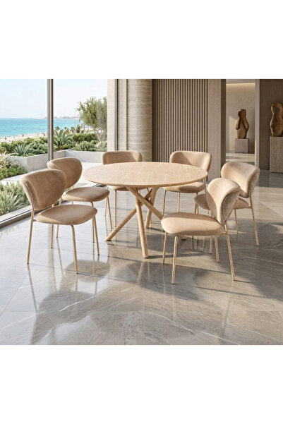 TrentonGCC Modern Wooden Round Dining Table with 6 Chairs