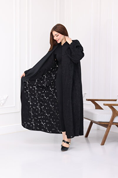 Nasnasa Abayat Abaya with Transparent Textured Fabric and Crystal Embellishments