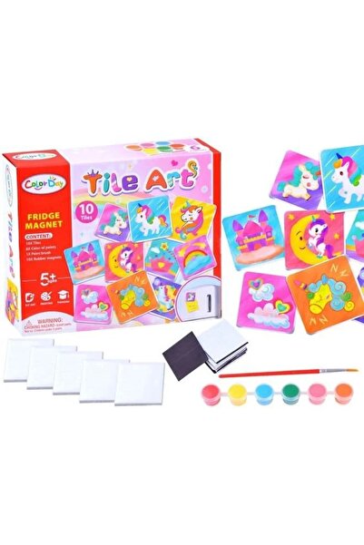 SARALMA Set creativ Color Day Tile Art cu 10 placute, vopsele si magneti de f...