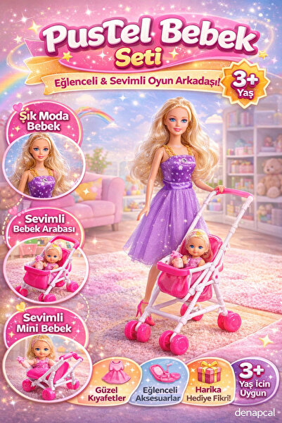 DENAPCAL Oyuncak Bebek Pusetli Seti Bebek Arabalı Aksesuarlı Anne Bebek Oyun ...