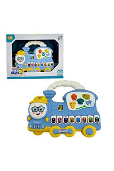 SARALMA Trenulet muzical interactiv albastru cu pian si animale, jucarie educ...