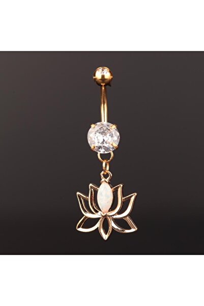 Rupen Kraft %100 Cerrahi Çelik Lotus Opal Zirkon Altın Göbek Piercing