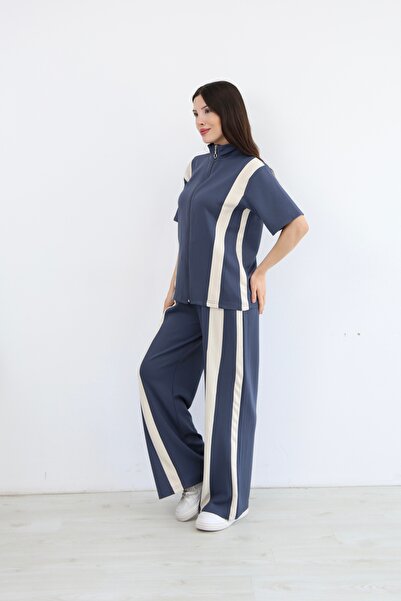 chize Soft Textured Garnished Zipper Detailed Modal Fabric Tracksuit Set