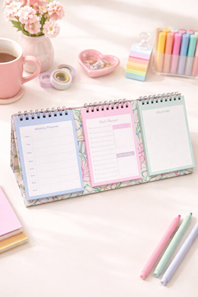 Lizy Masaüstü Planner Takvim (3 Bölmeli) - Haftalık ve Günlük Liste, Not Sayf...